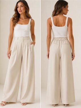 Miss Sparkling Cream High Rise Pleated Wide Leg Pants XL NWOT
